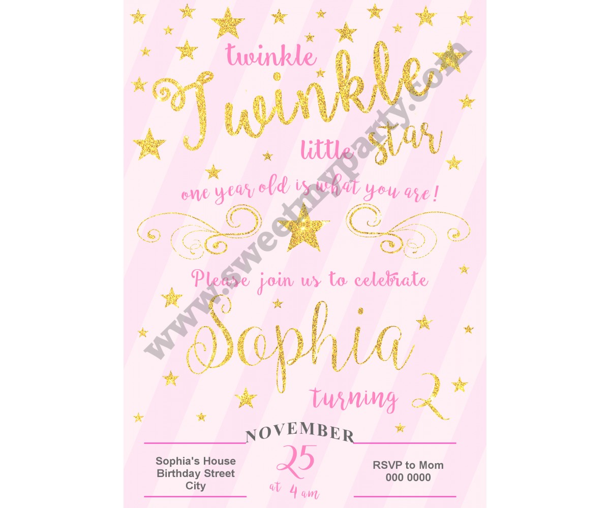 Twinkle Twinkle Little Star Birthday Invitation pink,(004)